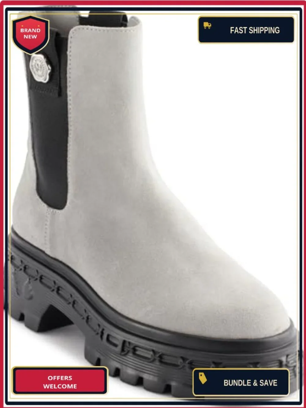 Lug Sole Chelsea Boot Leather Round Toe Block Heel Ankle Boot